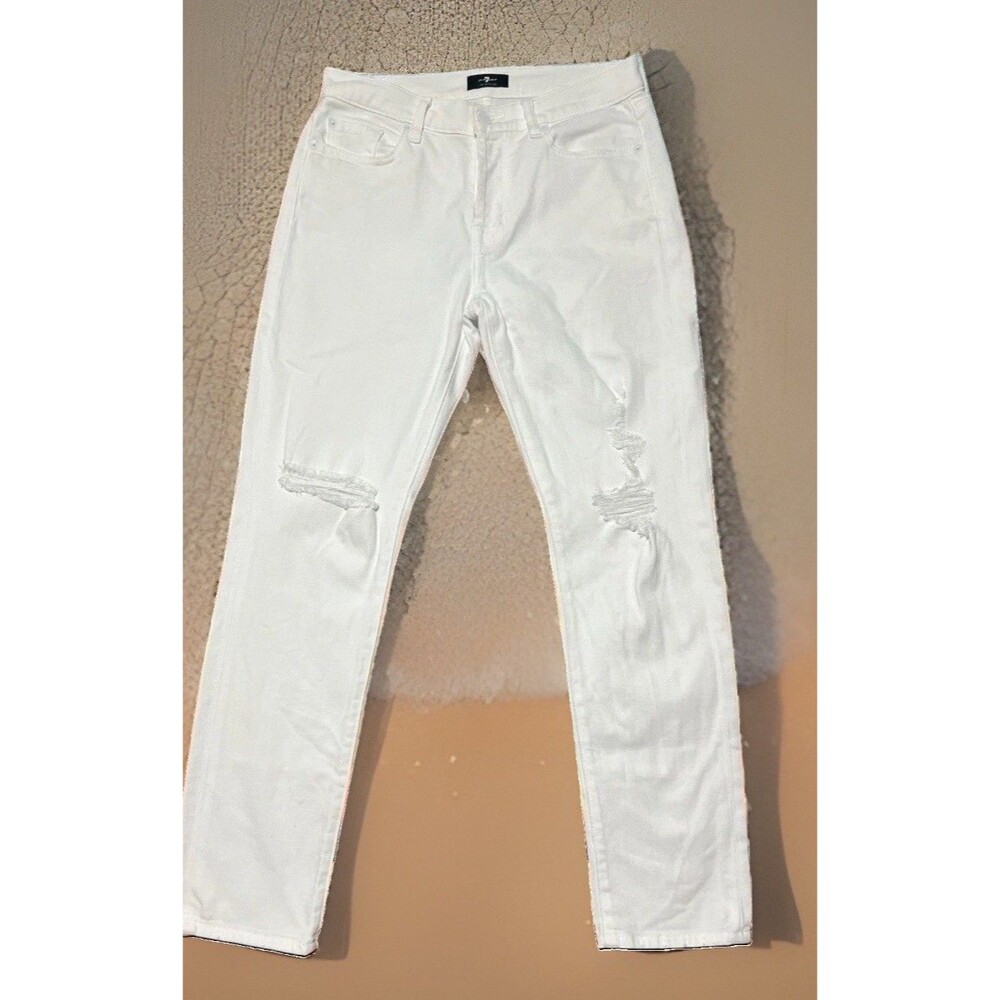 7 For All Mankind Jeans Women’s 27 Josefina White Distressed Slim Boyfriend